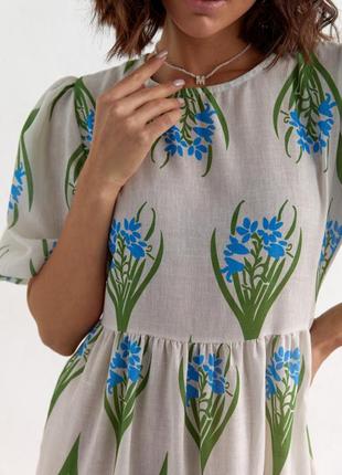 Платье с оборками и растительным принтом3 фото