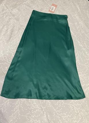 Сатиновая зеленая миди юбка, s