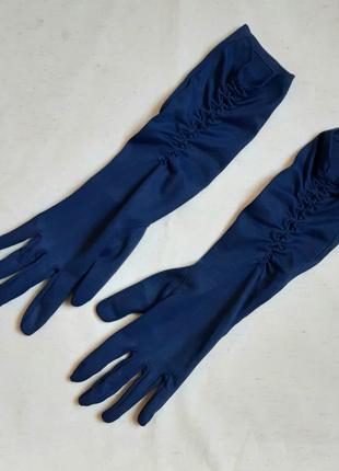 Перчатки англия синие длинные драпированные размер 6,53 фото