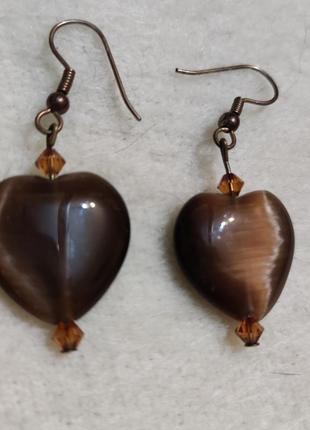 Серьги. подвески стекло- кошачий глаз