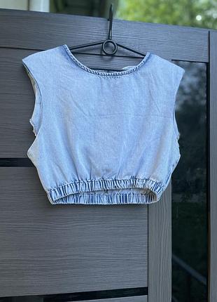 Джинсовый кроп топ zara