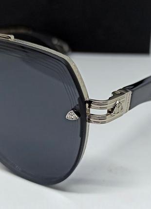 Maybach чоловічі сонцезахисні окуляри каплі люксові чорні однотонні в сріблястому металі3 фото