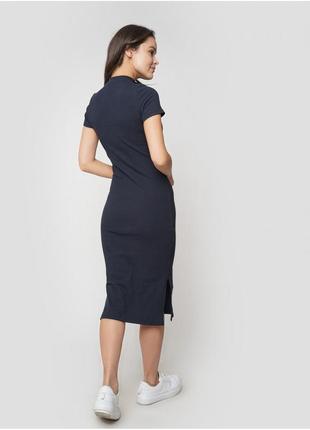 Плаття довге міді довжини комір-стійка з замком чорне та темно-синє жіноче модне сукня 210142