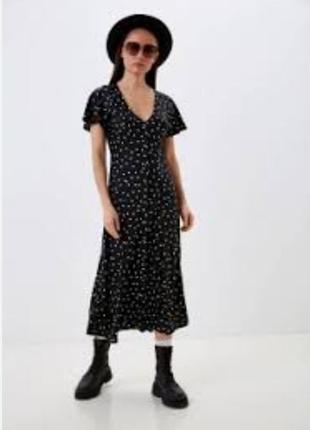 Платье сукня в горох с разрезами карманами и поясом xs/s(8)1 фото