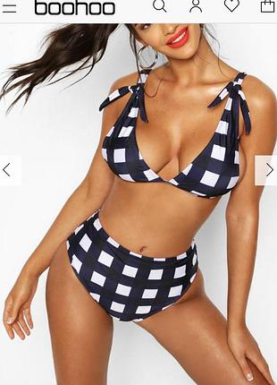 Boohoo купальник роздільний в клітинку високі трусики висока посадка розмір l l/xl