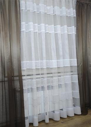 Тюль полоска белая жаккард, мрамор, гардины, шторы, горизонтальная полоска, высота: 2,80м2 фото