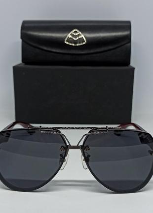 Maybach очки капли мужские солнцезащитные люксовые брендовые черные однотонные в темно серебристом металле