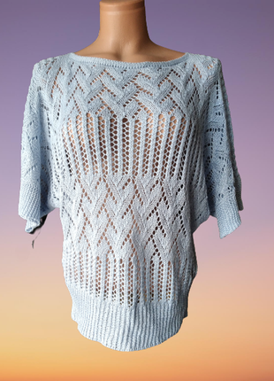 Голуба ажурна кофта, трендовий жилет