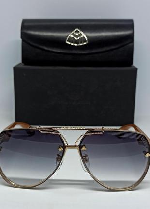 Maybach очки капли мужские солнцезащитные люксовые брендовые серый градиент в золотом металле дужки коричневое2 фото