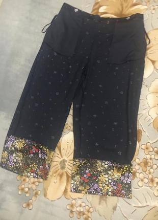 Сатиновые  свободные брюки пижамный стиль на резинке цветочный принт8 фото