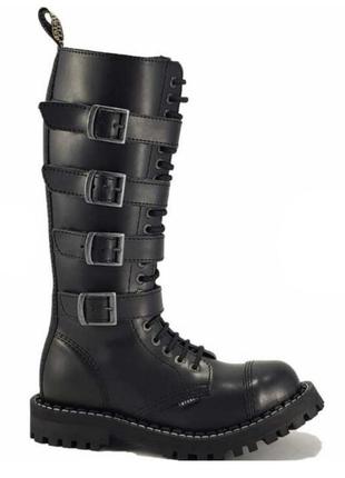 Крутые берцы рокерские ботинки steel 139/140/oz 4p black leather 20 eye boot 20 люверсов стилы boots3 фото