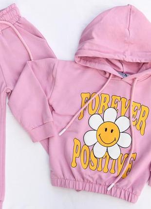 Спортивний костюм для дівчаток рожевий із квіткою 1-2, 2-3, 4-5 років туреччина