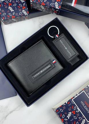 Мужской кошелек tommy hilfiger черный с брелком / портмоне на подарок1 фото