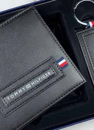 Мужской кошелек tommy hilfiger черный с брелком / портмоне на подарок6 фото