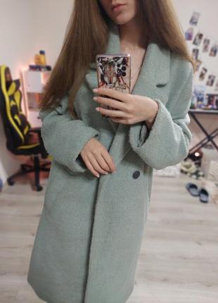 Жіночне вовняне пальто bershka, міді, оверсайз, зима-осінь, небесного кольору, блакитне, світло-блакитне, кольору вранішнього неба5 фото