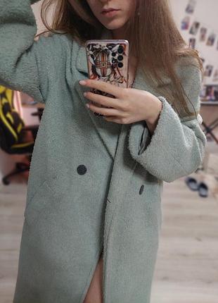 Жіночне вовняне пальто bershka, міді, оверсайз, зима-осінь, небесного кольору, блакитне, світло-блакитне, кольору вранішнього неба6 фото