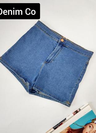 Шорты мини женские джинсовые синего цвета с высокой посадкой от бренда denim co s m