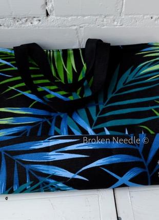 Эко сумка для покупок "пальмовые листья", эко-торба из тефлоновой ткани, шоппер4 фото
