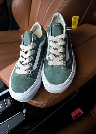 Женские кроссовки vans old skool green white / smb