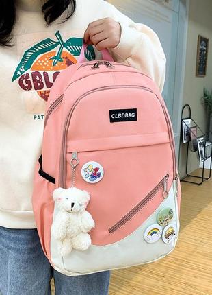 Молодежный городской рюкзак комплектом для девочки в розовом цвете 5 в 14 фото