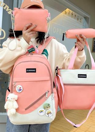 Молодежный городской рюкзак комплектом для девочки в розовом цвете 5 в 18 фото