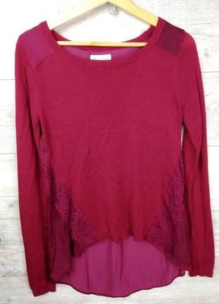Кофта ,свитшот свитер  цвета марсала с кружевными вставками