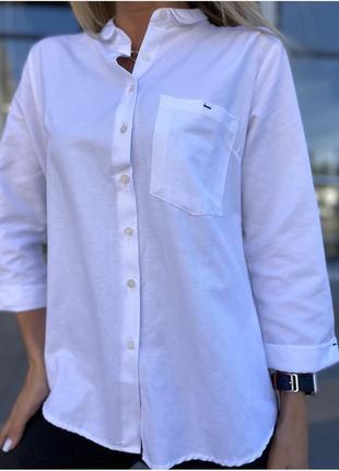 Рубашка белая dilvin с красивым акцентным разрезом сзади4 фото