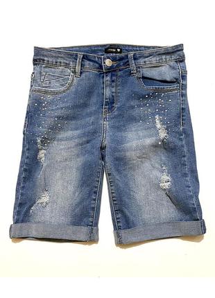 S-m chicoree шорти високі джинсові потертості рвані стрази шорты2 фото