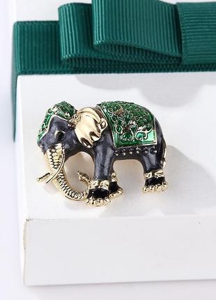 Стильна жіноча брошка, в східному стилі, східний слон (зелена)1 фото