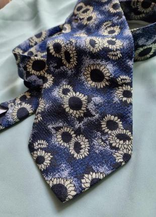 Красивый брендовый синий оригинальный галстук в подсолнухи цветы bhs5 фото
