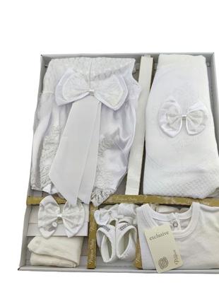Подарунковий набір 0 до 4 місяців плаття для хрещення подарунок новонародженого біле (нпк105)1 фото
