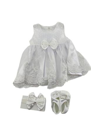 Подарочный набор 0 до 4 месяцев платье для крещения подарок новорожденного белое (нпк105)3 фото
