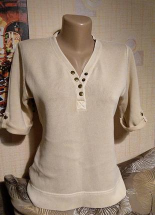 Бежевый хлопковый джемпер с коротким рукавом