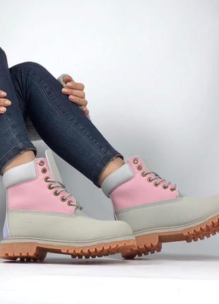 💖распродажа💖женские демисезонные ботинки timberland grey pink. тимберленд розовые серые.1 фото