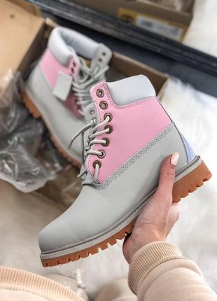 💖распродажа💖женские демисезонные ботинки timberland grey pink. тимберленд розовые серые.6 фото