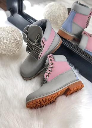 💖распродажа💖женские демисезонные ботинки timberland grey pink. тимберленд розовые серые.7 фото