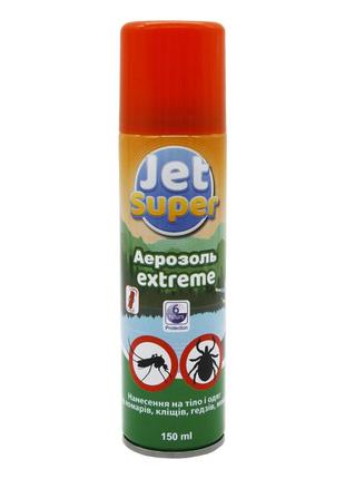 Спрей від комарів та комах jet super repellent extreme аерозоль репелент 150 мл захист до 6 год для дітей та дорослих3 фото