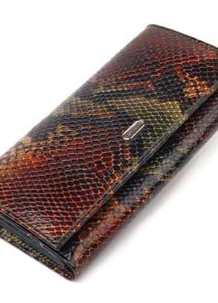 Горизонтальний жіночий гаманець із натуральної шкіри з тисненням під змію canpellini 21648 різнобарвний