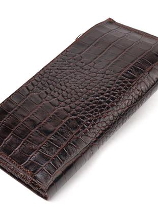 Вместительный кошелек из натуральной кожи с тиснением под крокодила canpellini 21637 коричневый2 фото