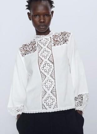Льняная рубашка вышиванка блуза блузка zara