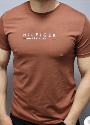 Хлопковая мужская футболка полномерная, приталенная, добротная hilfiger