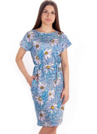 Красивое летнее платье в цветы, летнее легкое платье до колена, синее платье женское3 фото