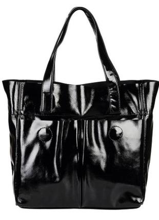 Кожаная лаковая черная сумка