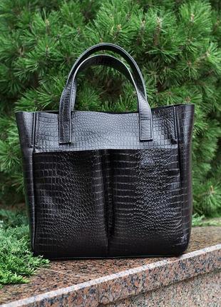 Шкіряна чорна сумка під крокодила, кольори в асортименті