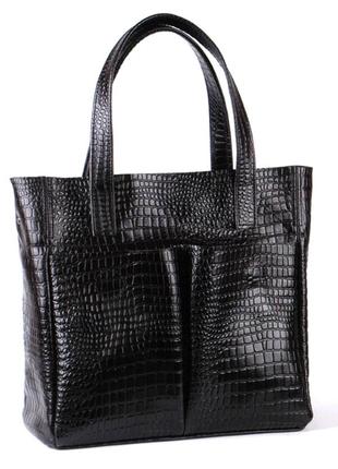 Шкіряна чорна сумка під крокодила, кольори в асортименті7 фото