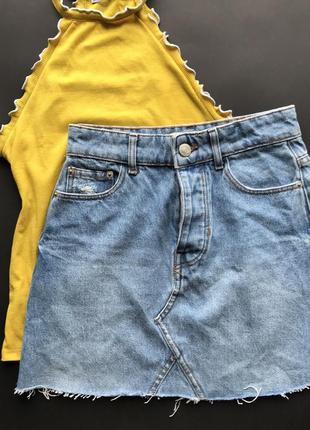 Стильная голубая джинсовая юбка bershka