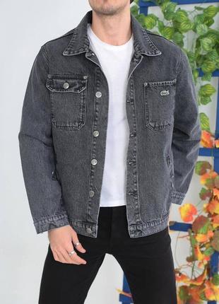 Мужская джинсовка лакоста темно-серая  ⁇  брендовые джинсовые куртки для мужчин6 фото