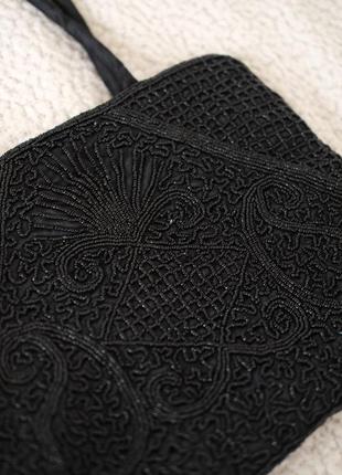 Черная винтажная расшитая бисером сумочка4 фото