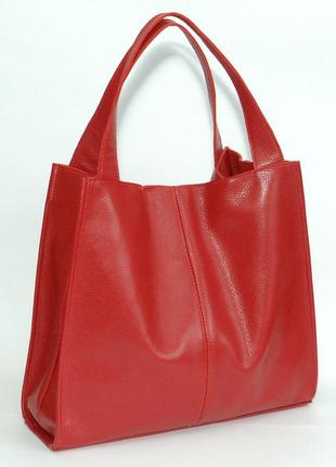 Кожаная вместительная красная сумка, цвета в ассортименте