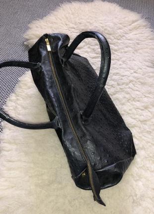 Натуральная кожаная сумка из страуса кожа италия бочка бочонок большая вместительная3 фото